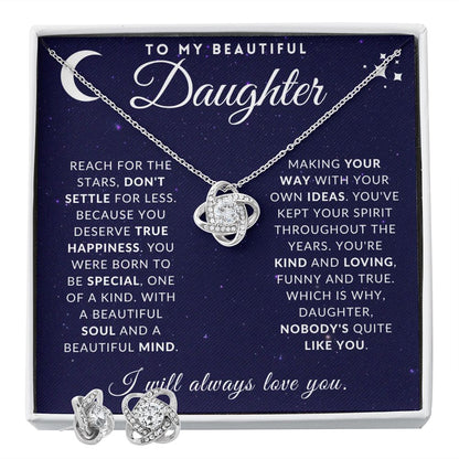 Daughter - Nobody Like You - Love Knot Necklace + Earrings Gift Set