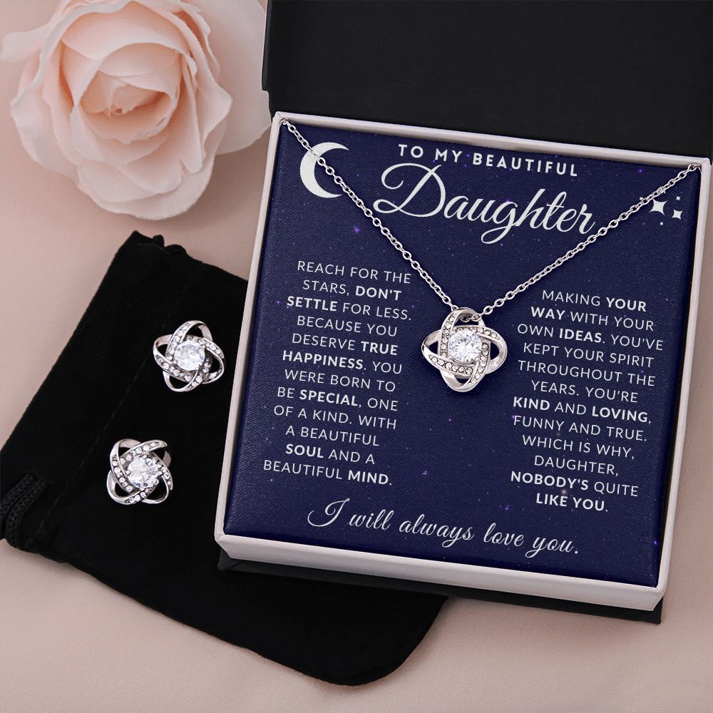 Daughter - Nobody Like You - Love Knot Necklace + Earrings Gift Set