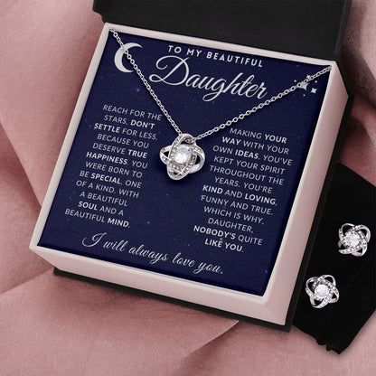 Daughter - Nobody Like You - Love Knot Necklace + Earrings Gift Set