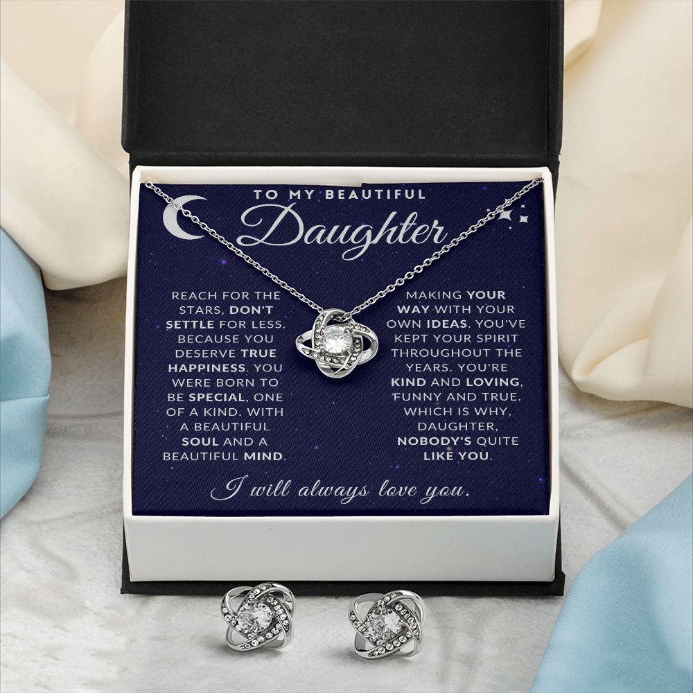 Daughter - Nobody Like You - Love Knot Necklace + Earrings Gift Set