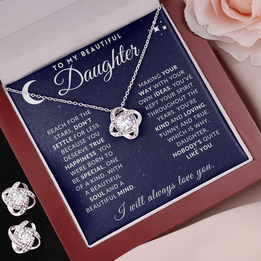 Daughter - Nobody Like You - Love Knot Necklace + Earrings Gift Set