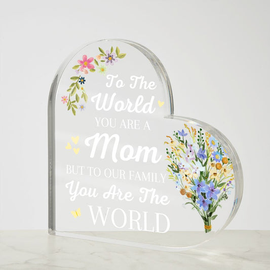 Mom Acrylic Heart Plaque Gift (White Font)